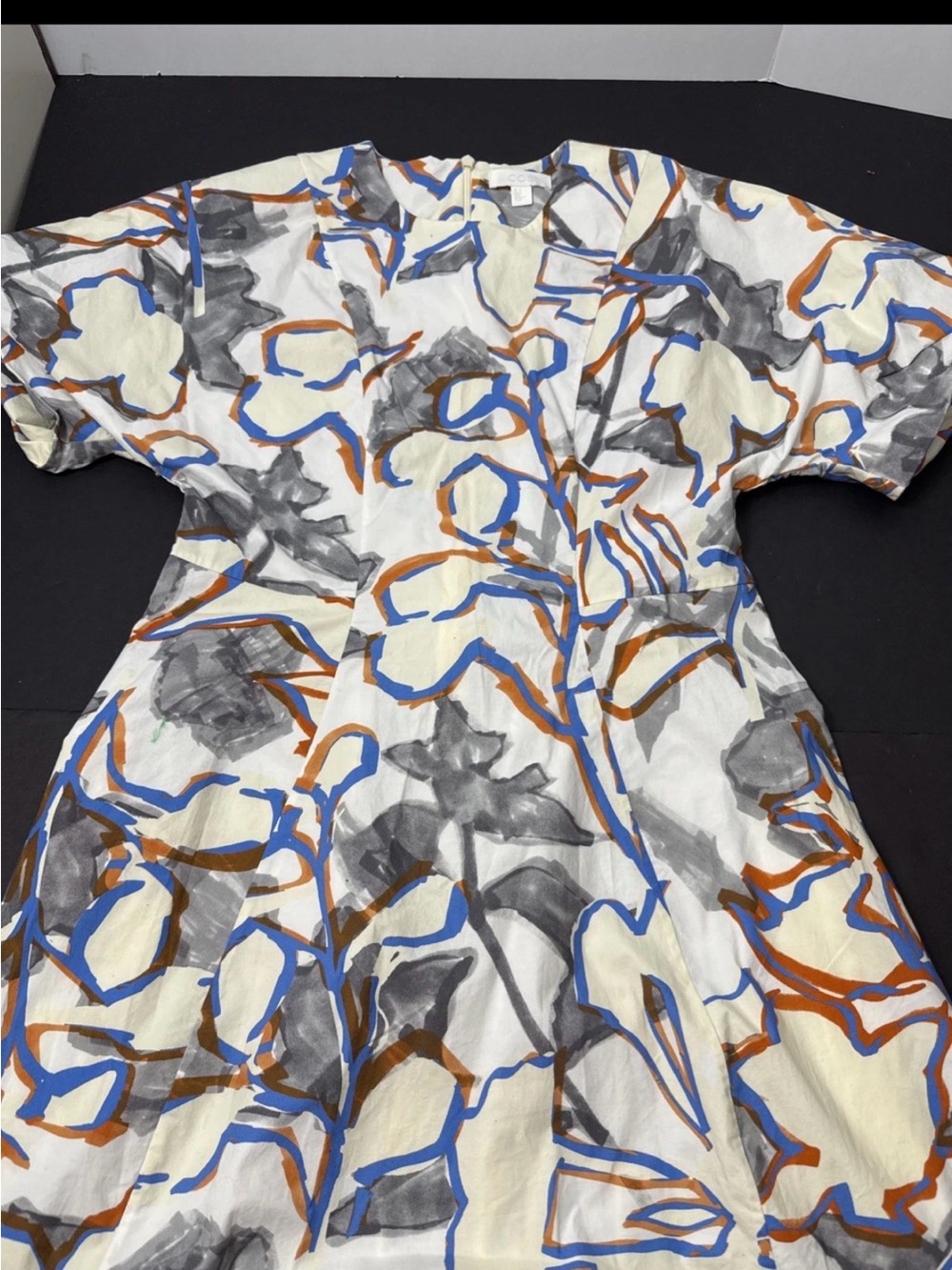 COS Abstract Floral Midi Dress in White, BLUE Womens size 6 Short Sleevw